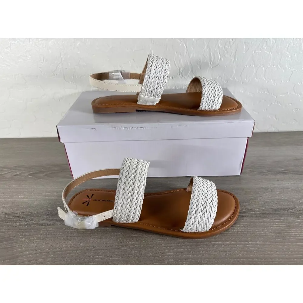Isaac Mizrahi Live Rosalyn White Woven Slingback Flat Sandals IM3ROS20  7.5M‎